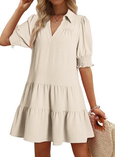 Foto 1 | Foto 1 | Vestido De Verano Dokotoo, Talla Grande, Cuello En V, Cuello En V, Beige - Venta Internacional.