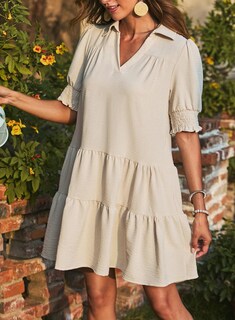 Foto 2 | Foto 2 | Vestido De Verano Dokotoo, Talla Grande, Cuello En V, Cuello En V, Beige - Venta Internacional.