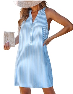 Foto 1 | Foto 1 | Vestido Cupshe Minivestido De Verano A Rayas Con Cuello En V Sin Mangas, Azul - Venta Internacional.