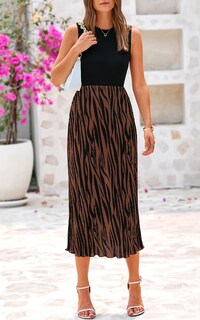 Foto 2 | Foto 2 | Vestido De Primavera Prettygarden Con Estampado Gráfico De Cintura Alta Para Mujer, Marrón - Venta Internacional.