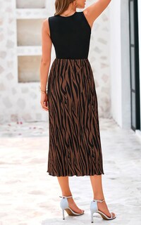 Foto 4 | Foto 4 | Vestido De Primavera Prettygarden Con Estampado Gráfico De Cintura Alta Para Mujer, Marrón - Venta Internacional.