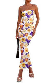 Foto 1 | Foto 1 | Vestido Largo Prettygarden 2025 Para Mujer, Con Estampado Floral, Blanco, Xl - Venta Internacional.