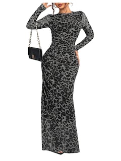 Foto 1 | Foto 1 | Vestido Largo Con Estampado De Guepardo Verdusa, Manga Larga, Gris, Para Mujer - Venta Internacional.