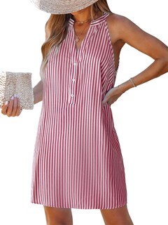 Foto 1 | Foto 1 | Vestido Cupshe Minivestido De Verano A Rayas Con Cuello En V Sin Mangas, Rojo - Venta Internacional.