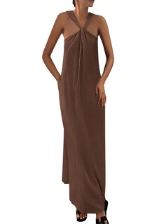 Foto 1 | Foto 1 | Vestido De Verano Prettygarden 2025, Holgado, Caqui Oscuro, Con Tiras, Para Mujer - Venta Internacional.