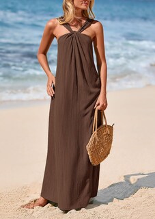 Foto 4 | Foto 4 | Vestido De Verano Prettygarden 2025, Holgado, Caqui Oscuro, Con Tiras, Para Mujer - Venta Internacional.