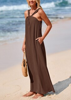 Foto 5 | Foto 5 | Vestido De Verano Prettygarden 2025, Holgado, Caqui Oscuro, Con Tiras, Para Mujer - Venta Internacional.