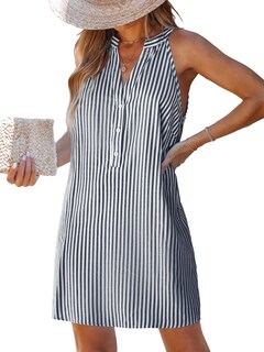 Foto 1 | Foto 1 | Minivestido De Verano Cupshe A Rayas Con Cuello En V Azul Marino Para Mujer - Venta Internacional.