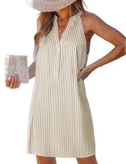 Foto 1 | Foto 1 | Vestido Cupshe A Rayas De Verano Con Cuello En V Sin Mangas, Beige, Xs - Venta Internacional.