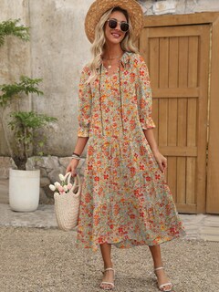 Foto 6 | Foto 6 | Vestido Largo Anrabess Con Estampado Floral De Verano Con Cuello En V Para Mujer - Venta Internacional.