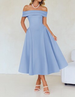 Foto 3 | Foto 3 | Vestido De Cóctel Zesica Elegant Con Hombros Descubiertos A Line Blue Xl - Venta Internacional.