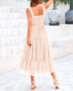 Foto 3 | Foto 3 | Vestido Btfbm Para Mujer De Verano 2025, Sin Mangas, Cuello Cuadrado, Beige - Venta Internacional.