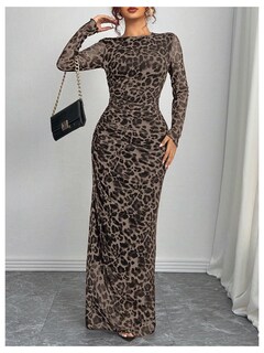 Foto 5 | Foto 5 | Vestido Largo Con Estampado De Guepardo Verdusa, Manga Larga, Marrón Café - Venta Internacional.