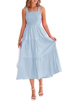 Vestido Prettygarden Para Mujer, Midi, Fruncido, De Verano, Azul Claro - Venta Internacional.