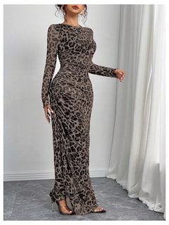 Foto 4 | Foto 4 | Vestido Largo Con Estampado De Guepardo Verdusa, Manga Larga, Marrón Café - Venta Internacional.