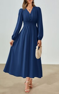 Foto 3 | Foto 3 | Vestido Largo Prettygarden 2025 Primavera Manga Larga Con Cuello En V Para Mujer - Venta Internacional.