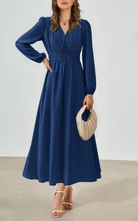 Foto 4 | Foto 4 | Vestido Largo Prettygarden 2025 Primavera Manga Larga Con Cuello En V Para Mujer - Venta Internacional.