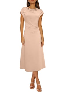 Foto 1 | Foto 1 | Vestido Midi Happy Sailed, Manga Corta, Cuello Vuelto, Caqui, Moda 2025 - Venta Internacional.