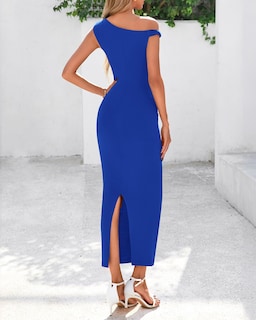 Foto 3 | Foto 3 | Vestido De Cóctel Btfbm Maxi Fruncido Con Tirantes Torcidos En Un Solo Hombro - Venta Internacional.