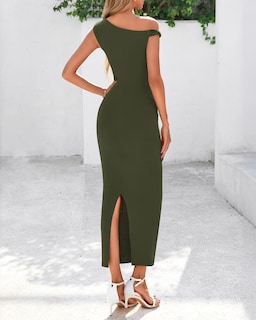Foto 3 | Foto 3 | Vestido De Cóctel Btfbm Maxi Fruncido Con Tirantes Torcidos En Un Solo Hombro - Venta Internacional.