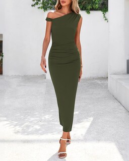 Foto 6 | Foto 6 | Vestido De Cóctel Btfbm Maxi Fruncido Con Tirantes Torcidos En Un Solo Hombro - Venta Internacional.
