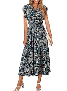 Foto 6 | Foto 6 | Vestido Largo Blencot P220 Con Cuello En V Y Manga Corta Con Estampado Floral - Venta Internacional.