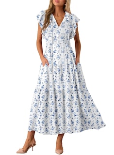 Foto 1 | Foto 1 | Vestido Largo Blencot Con Estampado Floral De Verano Con Cuello En V Para Mujer - Venta Internacional.