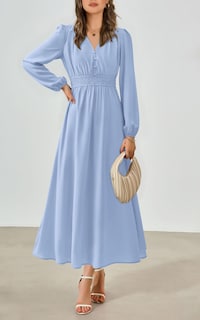 Foto 4 | Foto 4 | Vestido Largo Prettygarden 2025 Primavera Manga Larga Con Cuello En V Para Mujer - Venta Internacional.