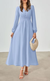 Foto 7 | Foto 7 | Vestido Largo Prettygarden 2025 Primavera Manga Larga Con Cuello En V Para Mujer - Venta Internacional.