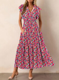 Foto 2 | Foto 2 | Vestido Largo Blencot Con Estampado Floral Y Cuello En V Con Volantes Para Mujer - Venta Internacional.