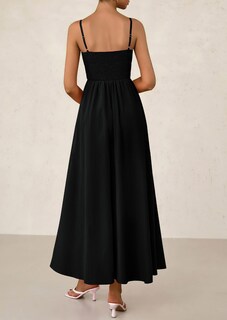 Foto 2 | Foto 2 | Vestido Largo Prettygarden Para Mujer, Fruncido, Verano, Playa, Negro - Venta Internacional.