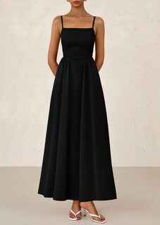 Foto 4 | Foto 4 | Vestido Largo Prettygarden Para Mujer, Fruncido, Verano, Playa, Negro - Venta Internacional.