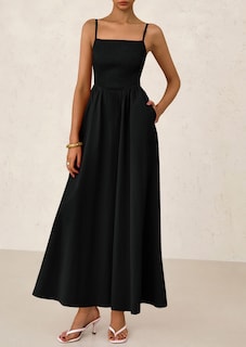 Foto 7 | Foto 7 | Vestido Largo Prettygarden Para Mujer, Fruncido, Verano, Playa, Negro - Venta Internacional.