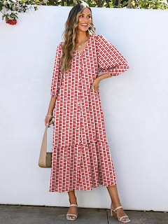 Foto 2 | Foto 2 | Vestido Largo Anrabess Bohemio De Verano Con Cuello En V Y Mangas Abullonadas Con Estampado Floral Rojo - Venta Internacional.