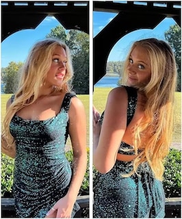 Foto 4 | Foto 4 | Vestido De Fiesta Bolensye Negro Con Lentejuelas, Cuello Cuadrado, Abertura Larga 2025 - Venta Internacional.