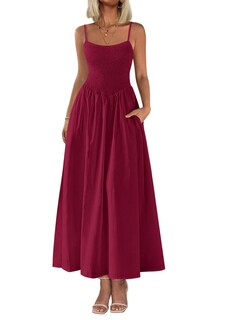 Foto 1 | Foto 1 | Vestido Largo Prettygarden Para Mujer, Estampado De Verano 2025, Rojo Vino - Venta Internacional.