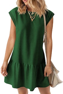 Foto 1 | Foto 1 | Vestido Blencot Para Mujer, Manga Corta, Holgado, Plisado, De Algodón, Verde - Venta Internacional.