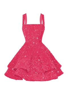 Foto 1 | Foto 1 | Vestido De Bienvenida Dessiny Con Lentejuelas Brillantes Escalonadas En Forma De A, Rosa Intenso - Venta Internacional.