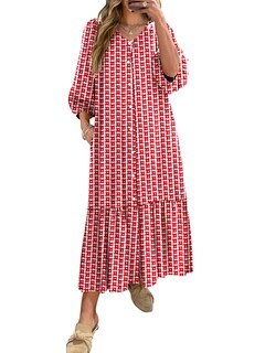 Foto 1 | Foto 1 | Vestido Largo Anrabess Bohemio De Verano Con Cuello En V Y Mangas Abullonadas Con Estampado Floral Rojo - Venta Internacional.