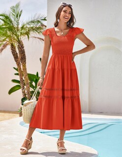 Foto 7 | Foto 7 | Vestido De Playa Grace Karin Boho Maxi Fruncido Naranja Rojo Xl Para Mujer - Venta Internacional.