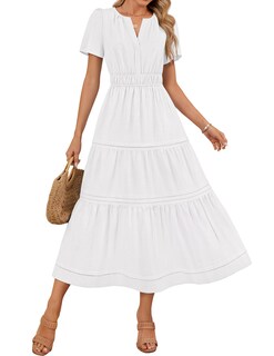 Foto 1 | Foto 1 | Vestido Midi Zesica Casual De Verano Con Cuello En V Y Cintura Elástica, Blanco - Venta Internacional.