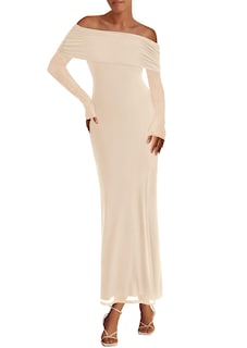 Foto 1 | Foto 1 | Vestido Largo Prettygarden De Malla Con Hombros Descubiertos Y Manga Larga Para Mujer - Venta Internacional.