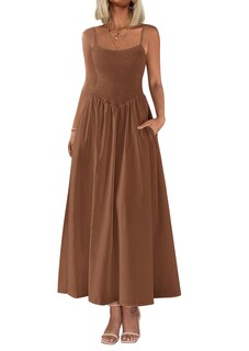 Foto 1 | Foto 1 | Vestido Largo Prettygarden Para Mujer, Fruncido, Verano 2025, Marrón - Venta Internacional.