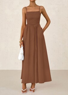 Foto 3 | Foto 3 | Vestido Largo Prettygarden Para Mujer, Fruncido, Verano 2025, Marrón - Venta Internacional.