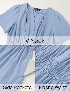 Foto 6 | Foto 6 | Vestido Midi Zesica, Casual De Verano, Cuello En V, Cintura Elástica, Azul - Venta Internacional.