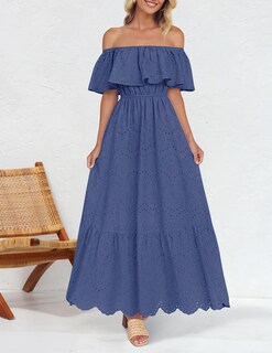 Foto 4 | Foto 4 | Vestido Zesica 2025 De Verano Con Hombros Descubiertos Bordado Con Volantes, Azul - Venta Internacional.