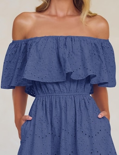Foto 5 | Foto 5 | Vestido Zesica 2025 De Verano Con Hombros Descubiertos Bordado Con Volantes, Azul - Venta Internacional.