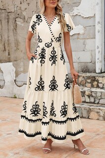 Foto 3 | Foto 3 | Vestido Largo Prettygarden De Verano Con Cuello En V Y Estampado Floral Bohemio Para Mujer - Venta Internacional.