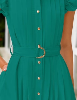 Foto 4 | Foto 4 | Vestido Midi Zesica 2025 Summer Boho Botón Cuello En V Verde Oscuro - Venta Internacional.