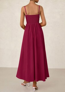 Foto 2 | Foto 2 | Vestido Largo Prettygarden Para Mujer, Fruncido, Verano 2025, Rojo Vino - Venta Internacional.